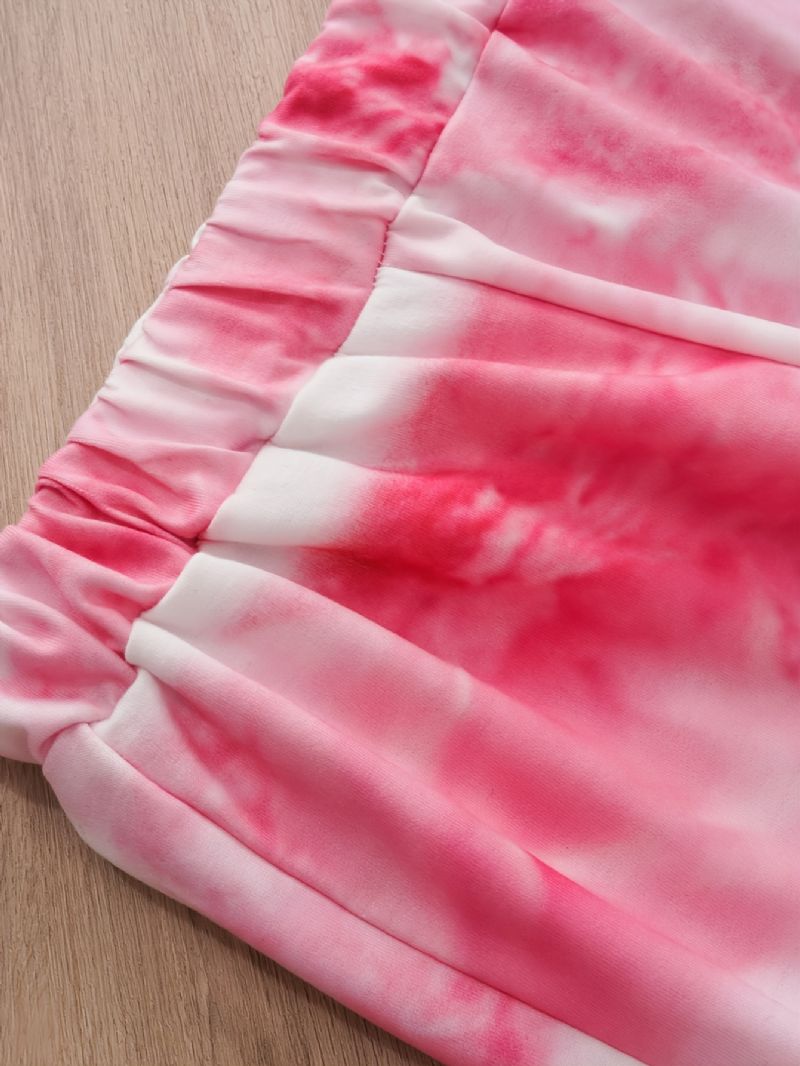 Piger Casual Pink Tie Dye Print Langærmet Hættetrøje Buksesæt Efterår Vinter