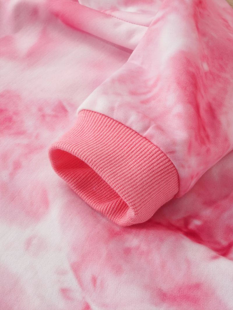 Piger Casual Pink Tie Dye Print Langærmet Hættetrøje Buksesæt Efterår Vinter