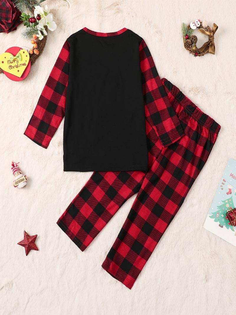 Piger Casual Stitching Plaid Sæt Med Jul Print Pullover Langærmet Top & Bukser Sæt Til Fest