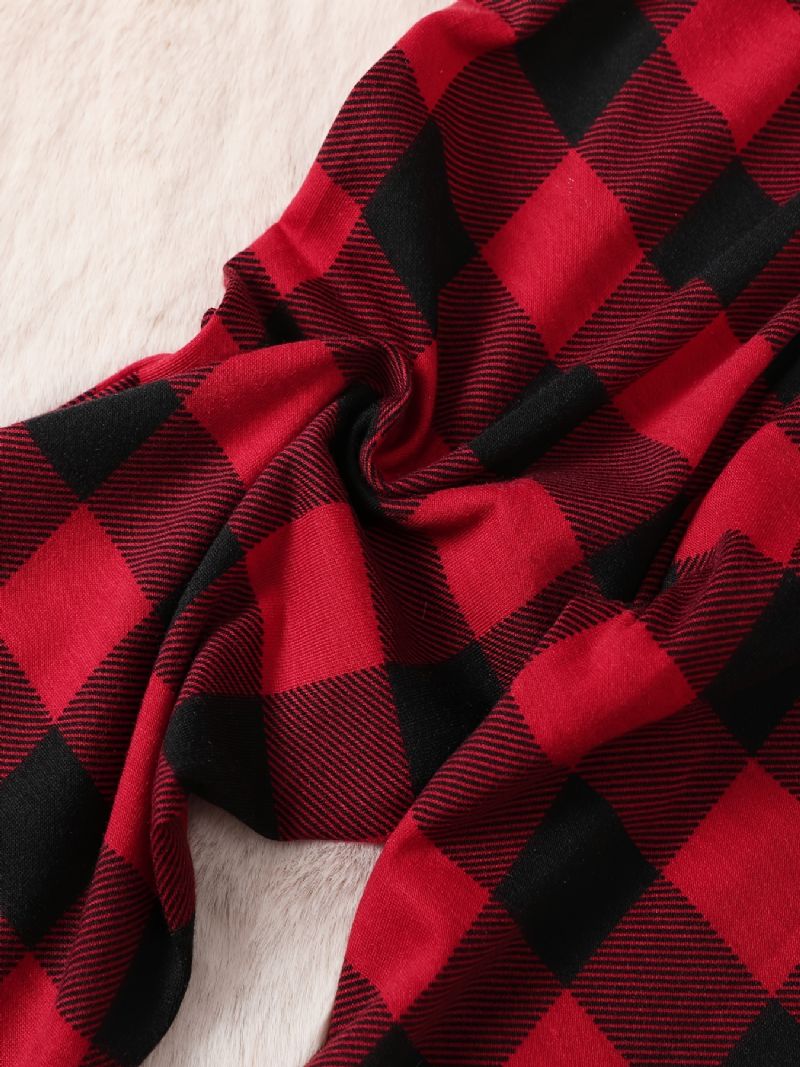 Piger Casual Stitching Plaid Sæt Med Jul Print Pullover Langærmet Top & Bukser Sæt Til Fest