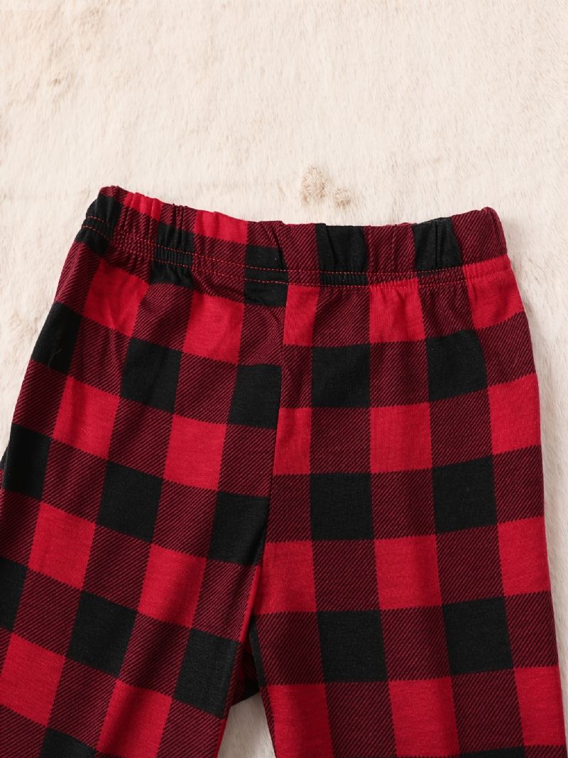 Piger Casual Stitching Plaid Sæt Med Jul Print Pullover Langærmet Top & Bukser Sæt Til Fest