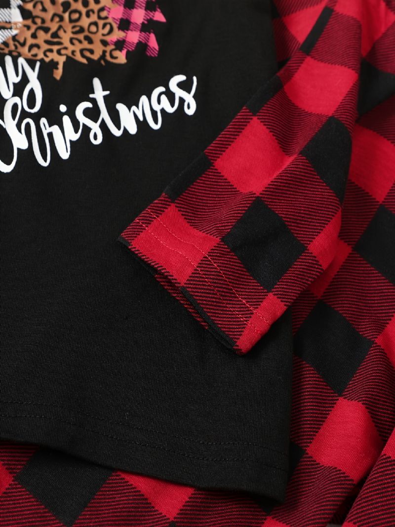 Piger Casual Stitching Plaid Sæt Med Jul Print Pullover Langærmet Top & Bukser Sæt Til Fest