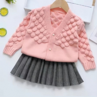 Piger Ensfarvet Afslappet Pink Sweater Grå Plisseret Nederdel Sæt