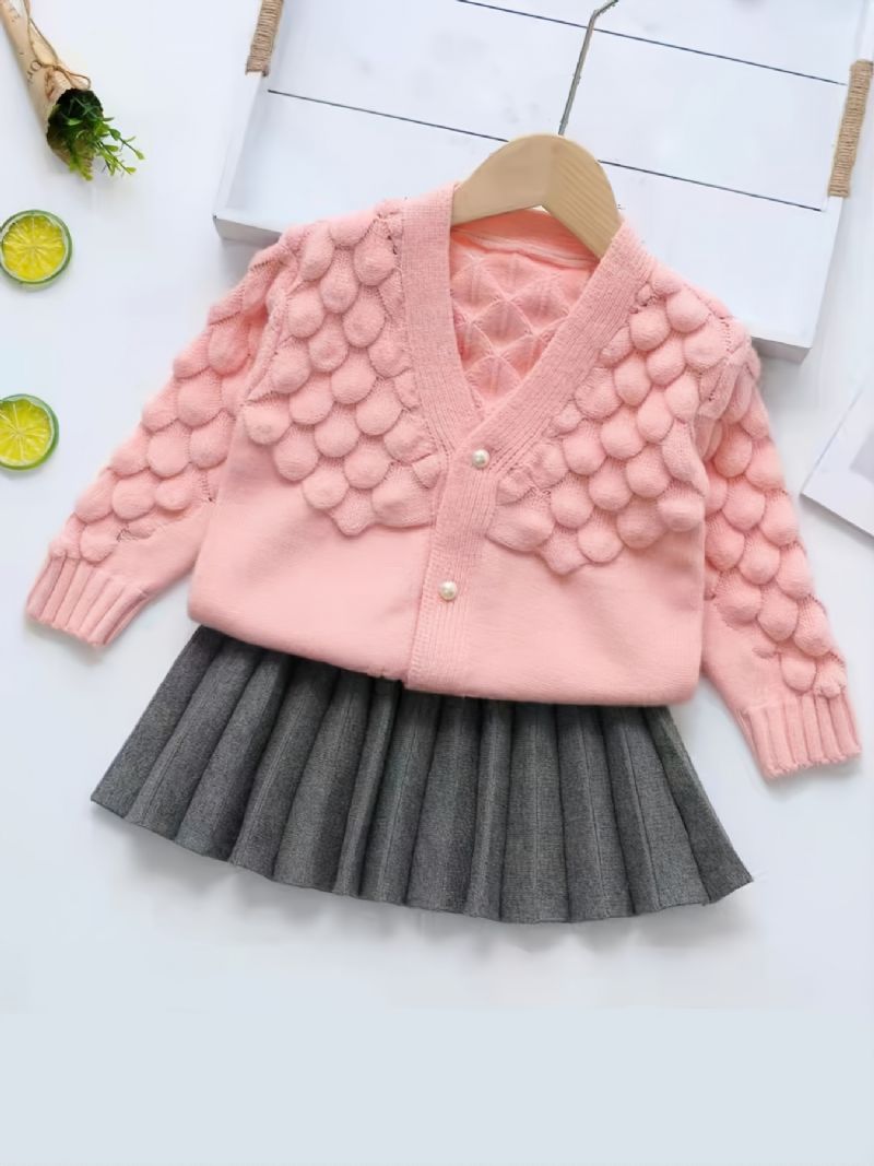 Piger Ensfarvet Afslappet Pink Sweater Grå Plisseret Nederdel Sæt