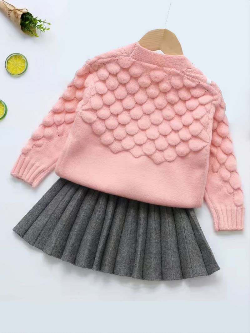 Piger Ensfarvet Afslappet Pink Sweater Grå Plisseret Nederdel Sæt