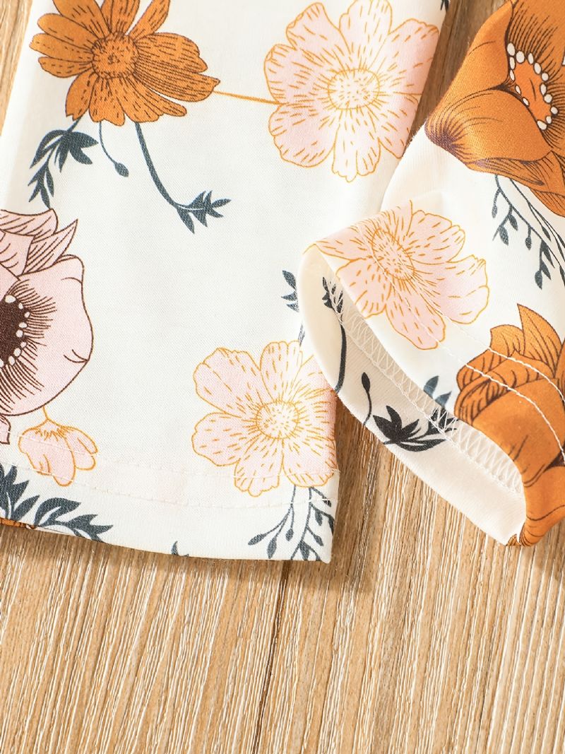 Piger Flæse Langærmet Top + Blomsterprint Bukser + Pandebånd Sæt Børnetøj