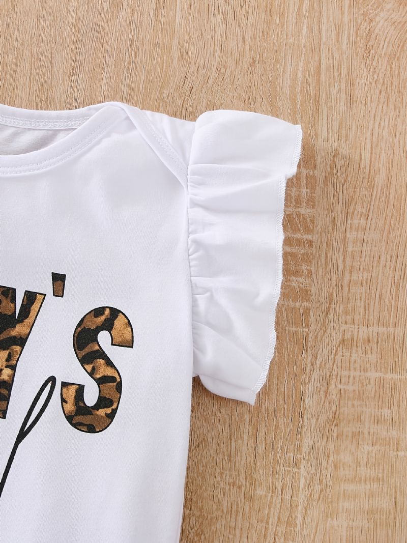 Piger Flæseskulder Ærmeløs Romper Bodysuit + Leopardprint Shorts Med Bælte + Pandebånd Sæt Babytøj