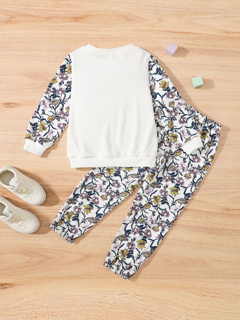 Piger Flower Print Langærmet Sweatshirt & Sweatpants Sæt