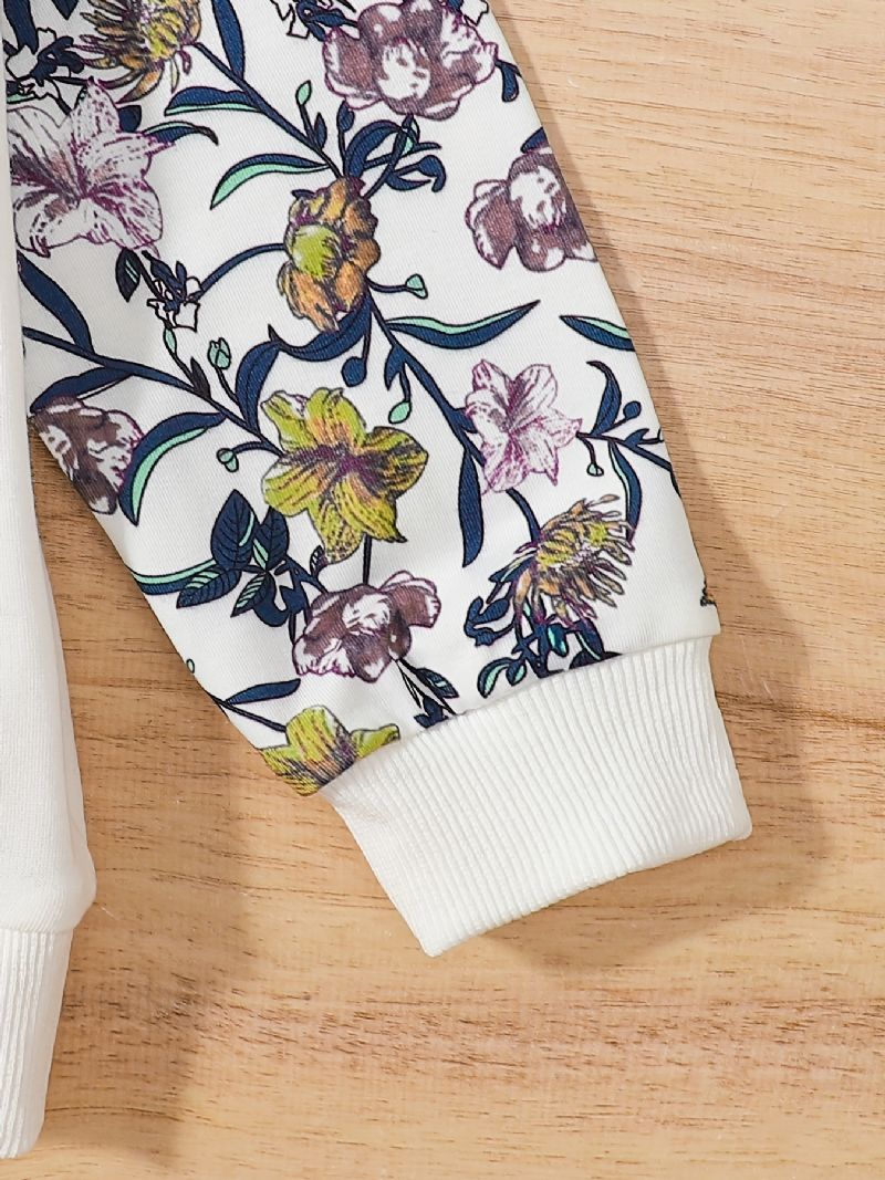 Piger Flower Print Langærmet Sweatshirt & Sweatpants Sæt