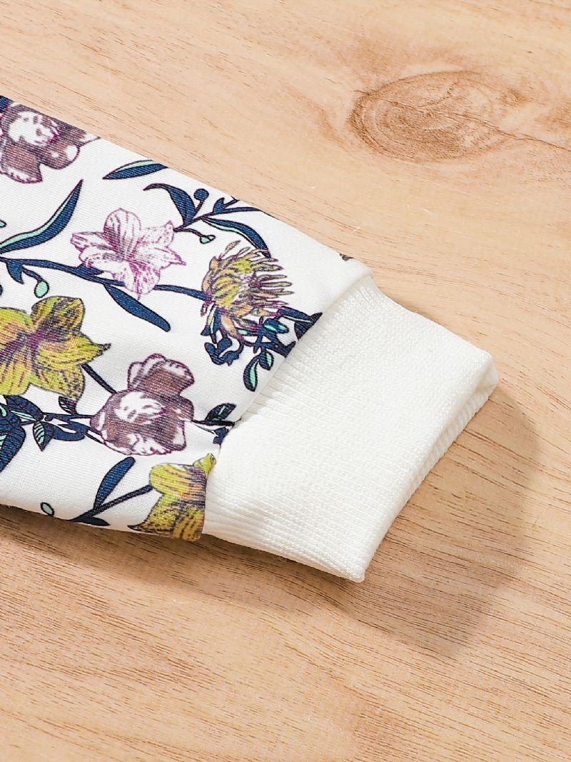 Piger Flower Print Langærmet Sweatshirt & Sweatpants Sæt