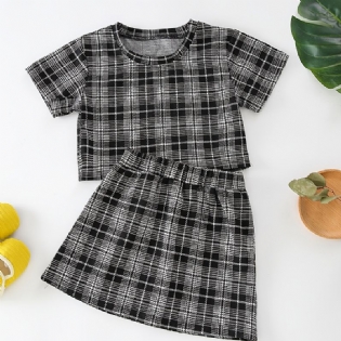Piger Kortærmet Rund Hals Plaid Top +nederdel Sæt Børnetøj Til Sommer