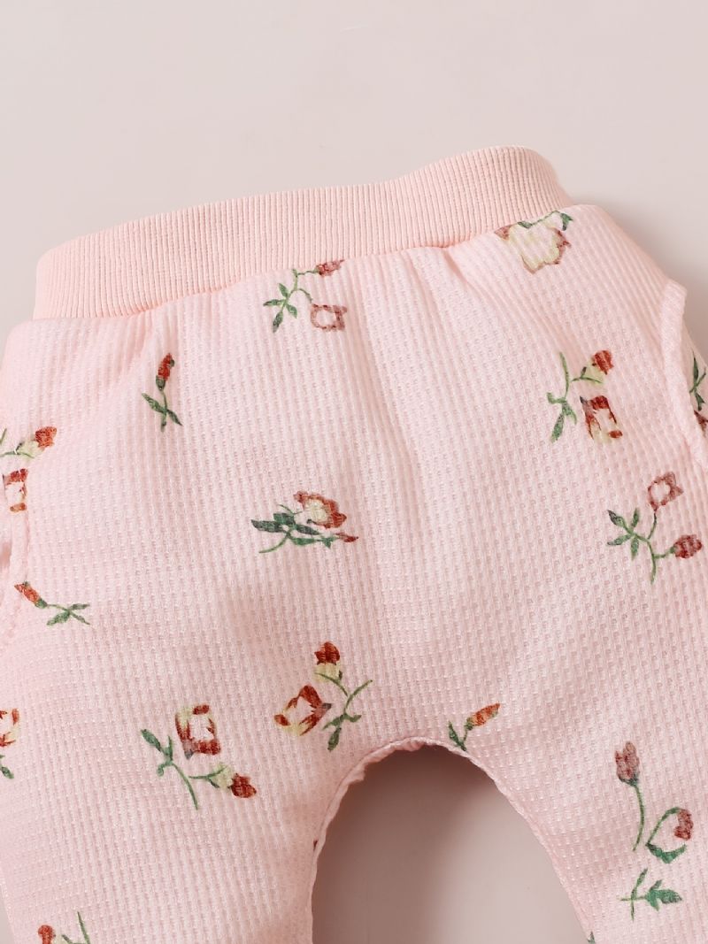 Piger Langærmet Blomstret Sweatshirt + Bukser + Pandebånd Sæt Babytøj Outfit