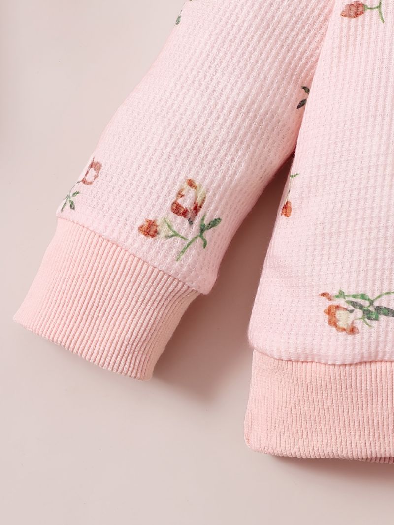 Piger Langærmet Blomstret Sweatshirt + Bukser + Pandebånd Sæt Babytøj Outfit