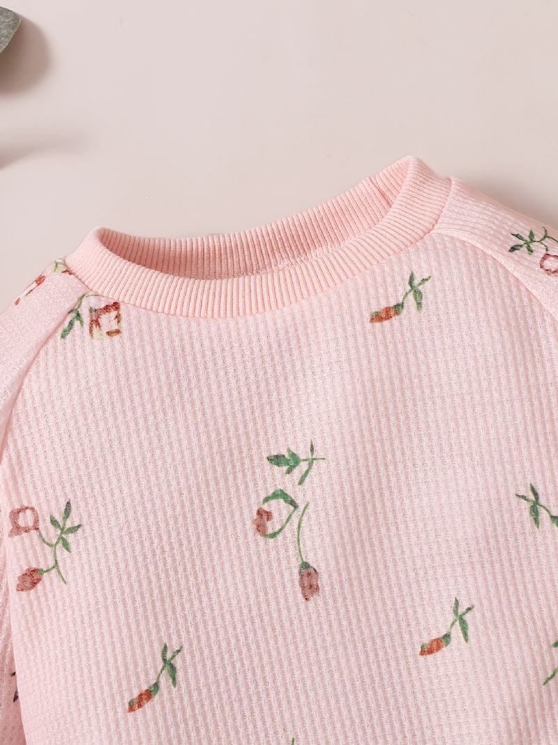 Piger Langærmet Blomstret Sweatshirt + Bukser + Pandebånd Sæt Babytøj Outfit