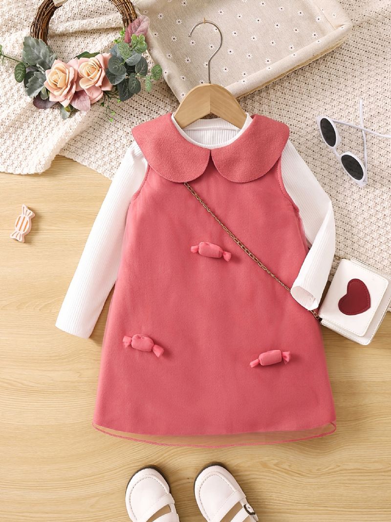 Piger Langærmet Solid Top + Candy Design Tank Top Nederdel Sæt Børnetøj Outfit