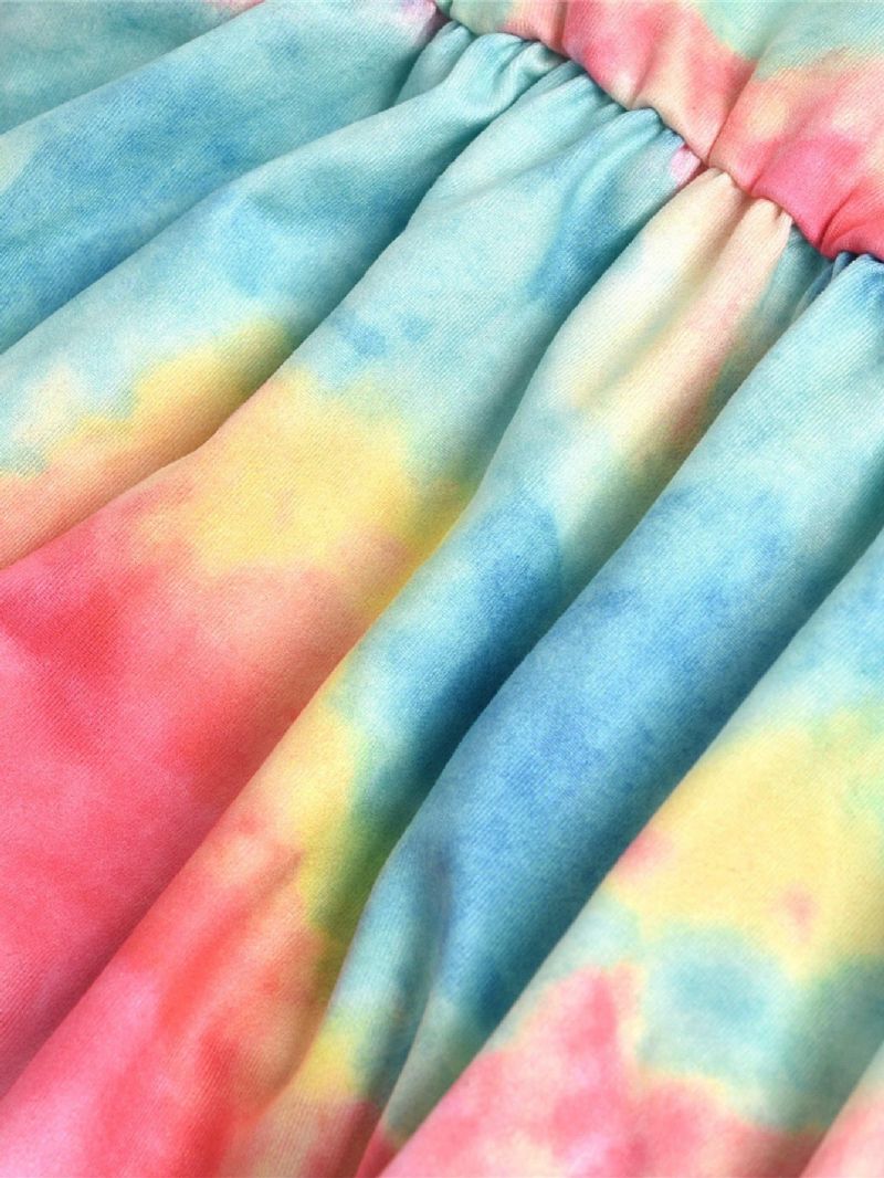 Piger Langærmet Tie-dye Top & Ripped Patchwork Jeanssæt