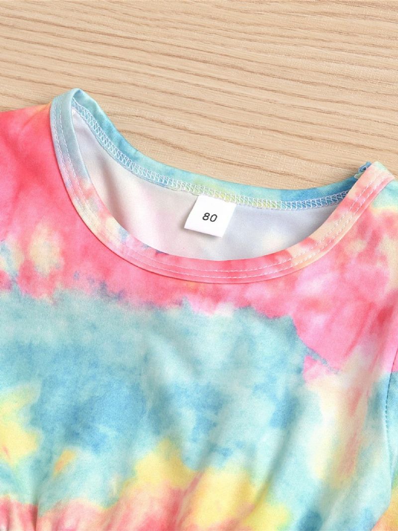 Piger Langærmet Tie-dye Top & Ripped Patchwork Jeanssæt