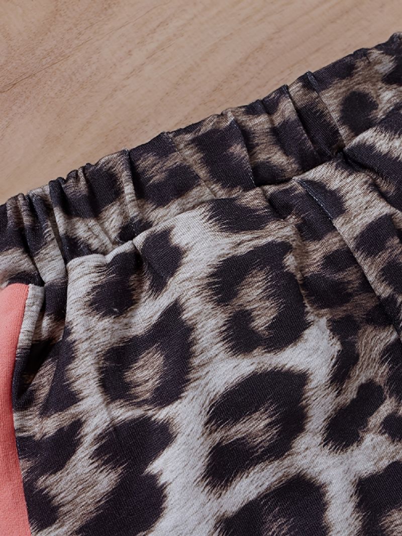 Piger Leopard Print Color Block Lynlås Sweatshirt + Bukser Sæt Babytøj