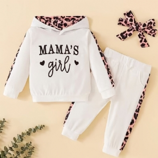 Piger Leopard Print Hætte Top + Lommer Bukser + Pandebånd Sæt Babytøj