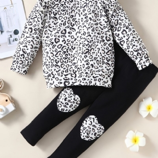 Piger Leopard Print Pullover Top + Hjerte Form Bukser Suit Baby Børnetøj