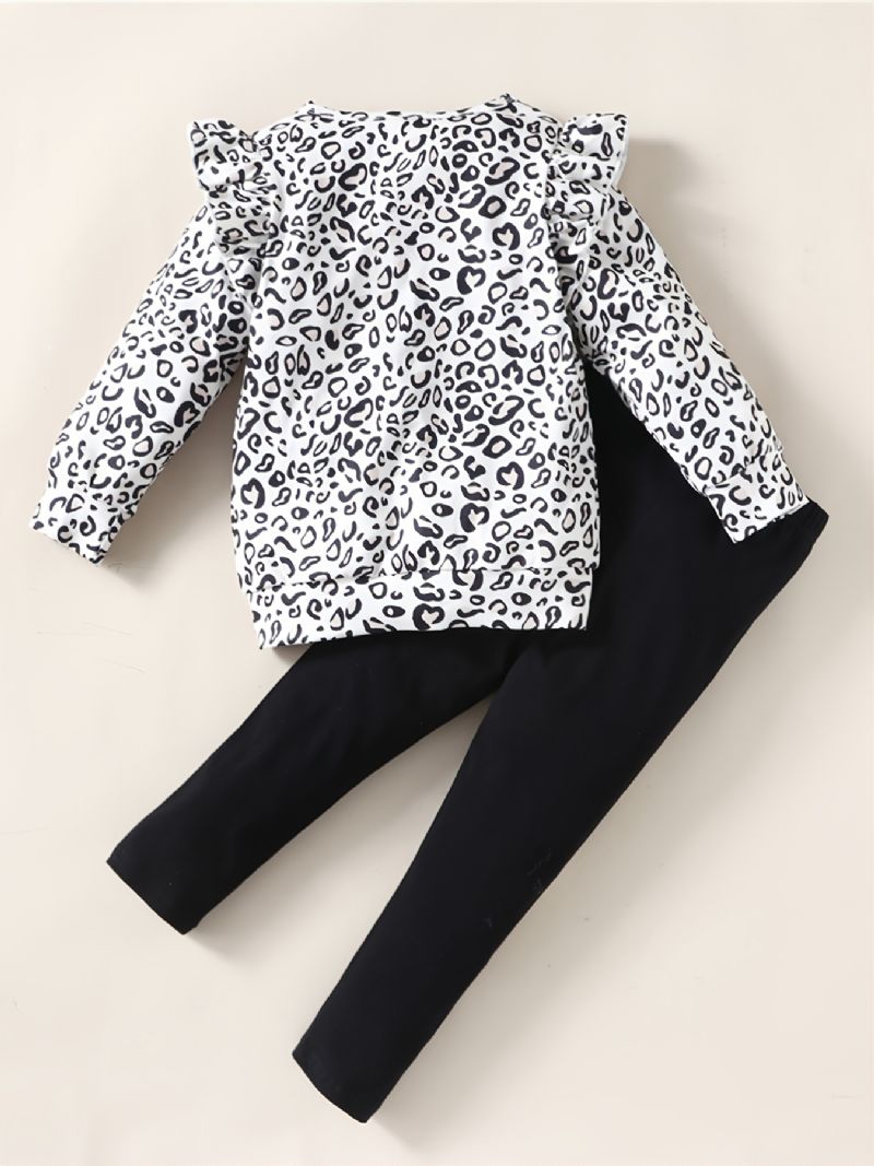 Piger Leopard Print Pullover Top + Hjerte Form Bukser Suit Baby Børnetøj