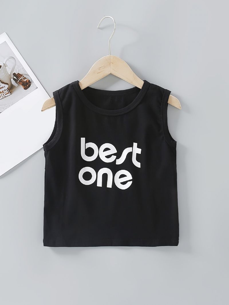Piger Letter Print Tank Top + Lommer Shorts Med Bælte Sæt Børnetøj