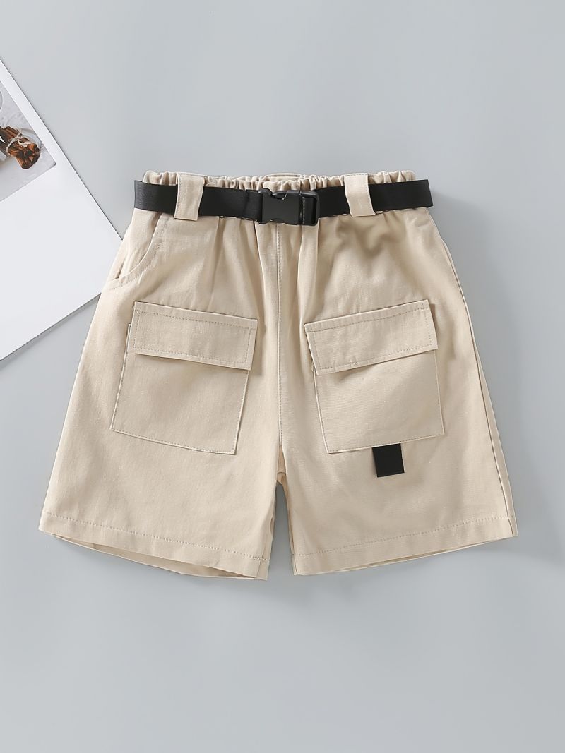 Piger Letter Print Tank Top + Lommer Shorts Med Bælte Sæt Børnetøj