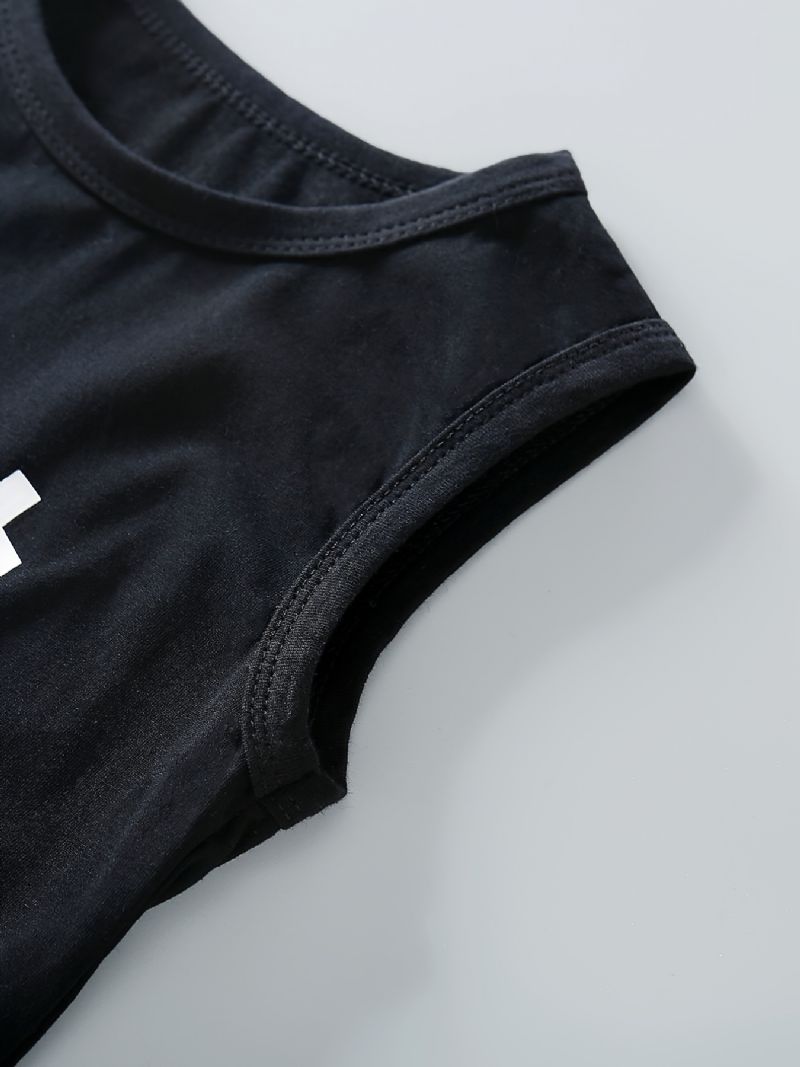 Piger Letter Print Tank Top + Lommer Shorts Med Bælte Sæt Børnetøj