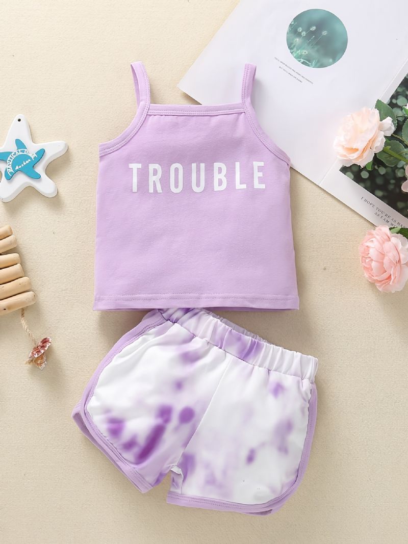Piger Lilla Tank Top + Tie Dye Shorts Sæt Babytøj Til Sommer