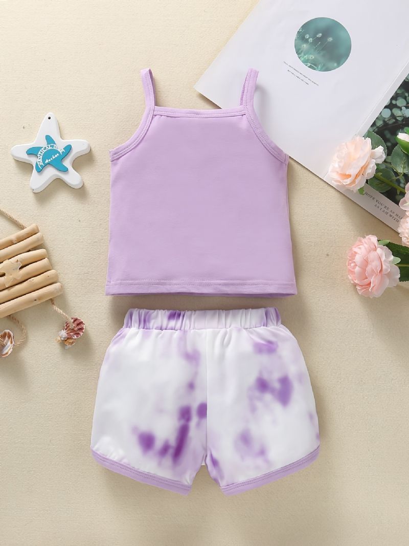 Piger Lilla Tank Top + Tie Dye Shorts Sæt Babytøj Til Sommer