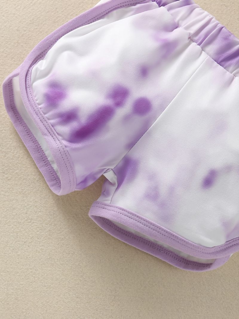 Piger Lilla Tank Top + Tie Dye Shorts Sæt Babytøj Til Sommer