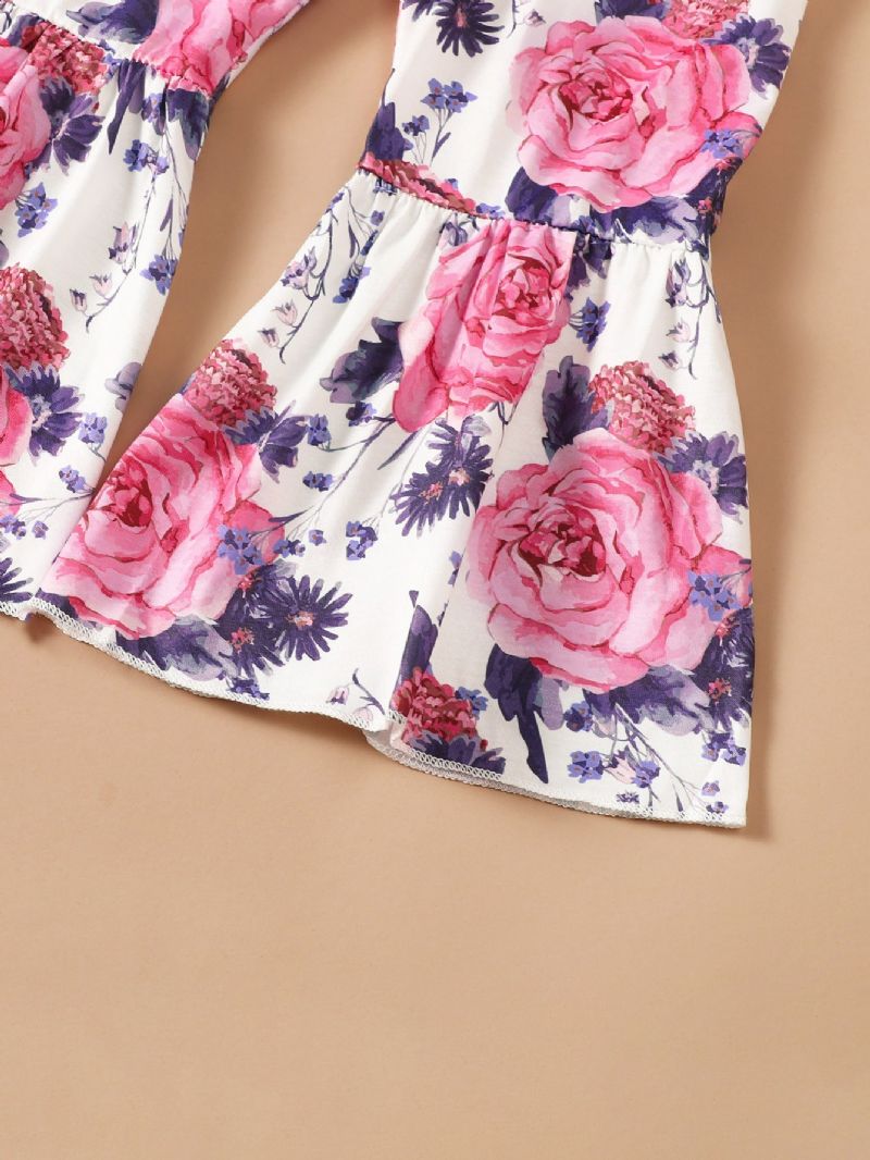 Piger Little Miss Sassy Kortærmede Floral Flare Bukser Sæt