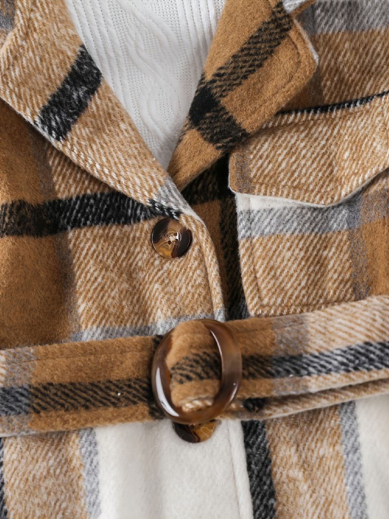 Piger Mode Casual Rundhalset Langærmet +plaid Tank Top Kjole Med Bælte 2 Stk Sæt Efterår Vinter