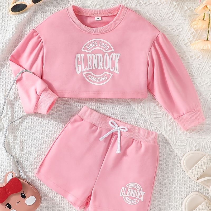 Piger Pink Langærmet Sweatshirt + Shorts Sæt Børnetøj