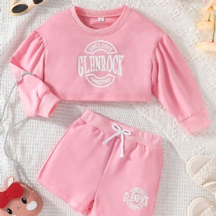 Piger Pink Langærmet Sweatshirt + Shorts Sæt Børnetøj
