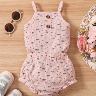 Piger Ribbet Ditsy Floral Ærmeløs Romper Bodysuit + Flæsestrim Shorts Sæt Babytøj