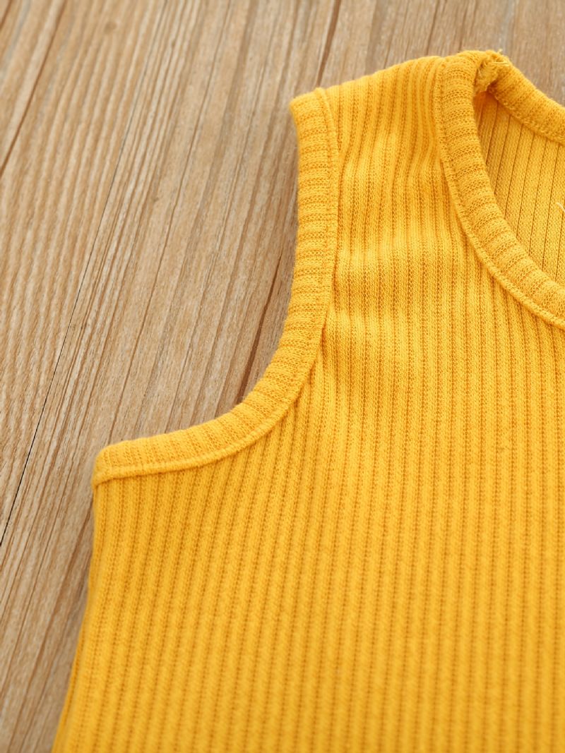 Piger Ribbet Ensfarvet Tank Top + Bukser Sæt Børnetøj Til Sommer