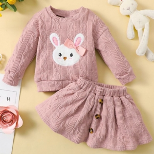 Piger Rund Hals Langærmet Bunny Sweater Nederdel Sæt