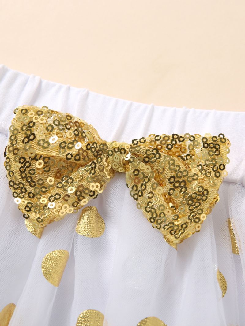 Piger Rund Hals Langærmet Top + Polka Dot Mesh Nederdel Sæt Børnetøj