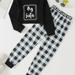 Piger Slogan Grafisk Pullover & Plaid Joggingbukser