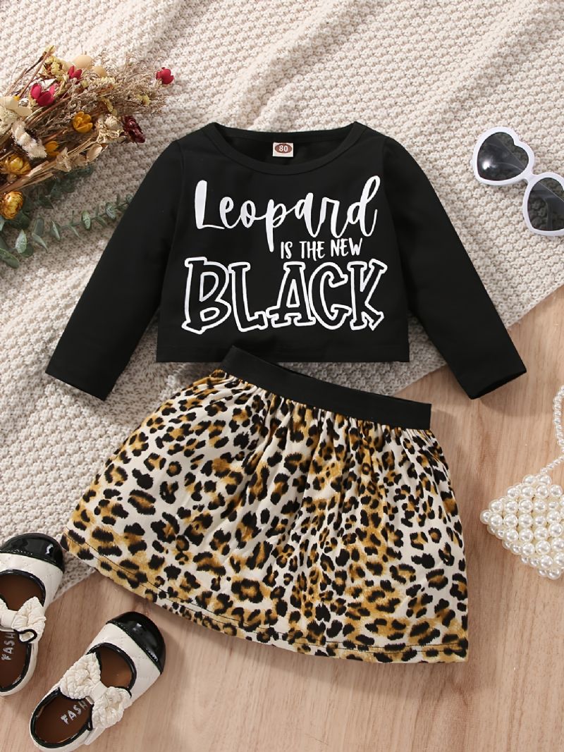 Piger Sød Leopard Nederdel Sæt Med Sort Print Toppe & Til Vinter