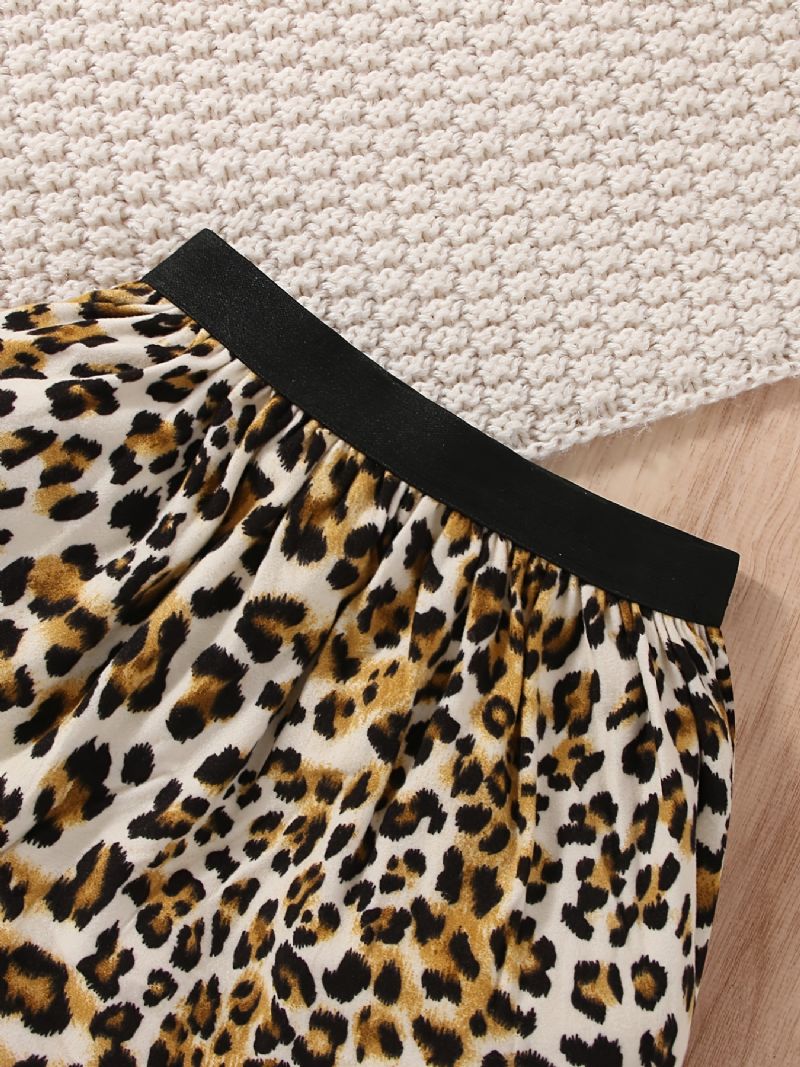 Piger Sød Leopard Nederdel Sæt Med Sort Print Toppe & Til Vinter