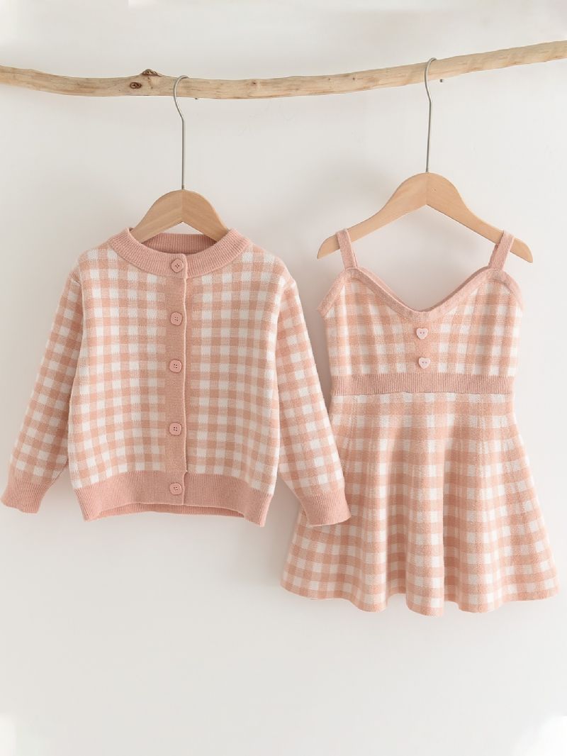 Piger Strik Cardigan + Strop Kjole Sæt Til Efterår & Vinter Nyhed