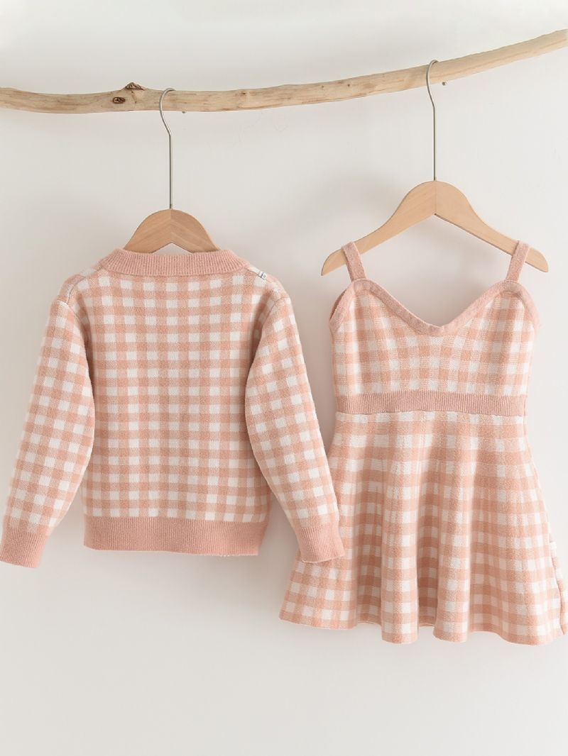 Piger Strik Cardigan + Strop Kjole Sæt Til Efterår & Vinter Nyhed