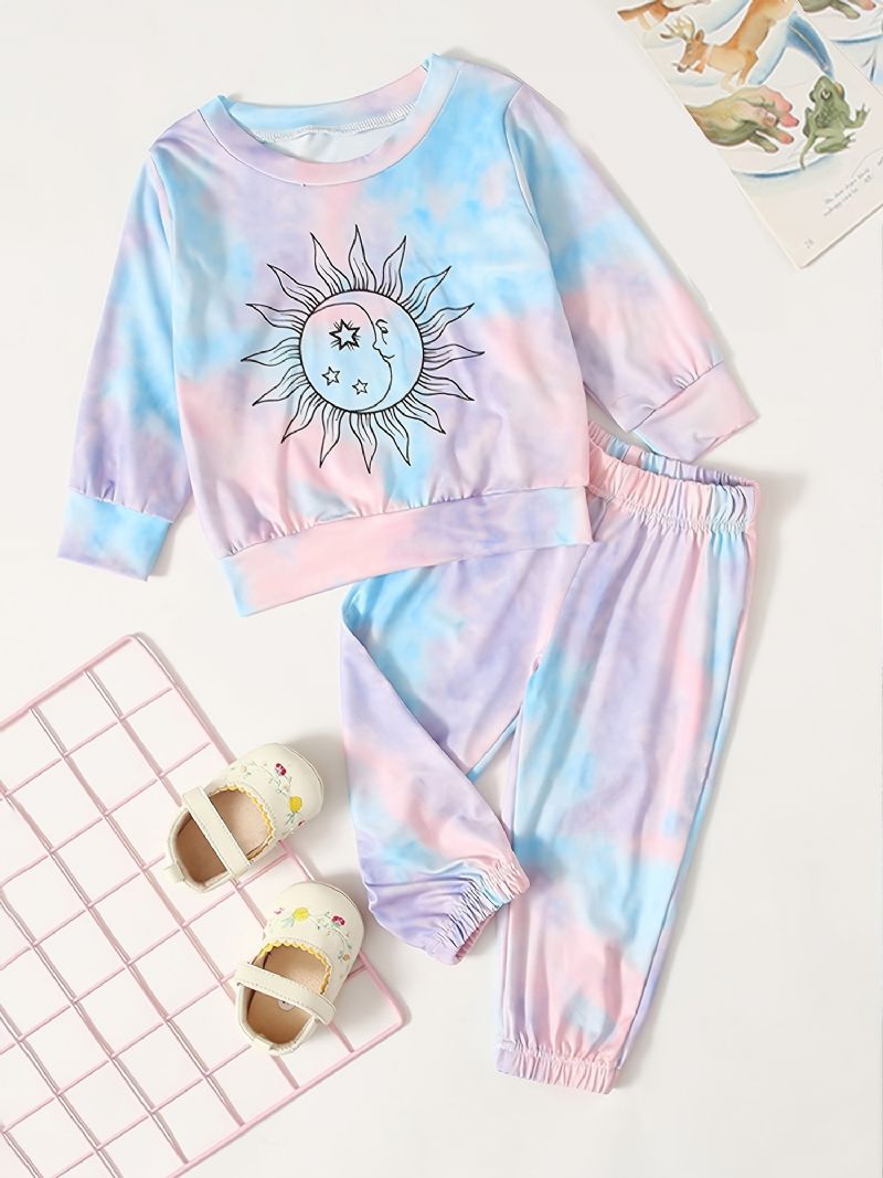 Piger Tie Dye Pullover Sweatshirt & Matchende Joggerbukser Sæt Til Efterår Og Vinter Nyhed