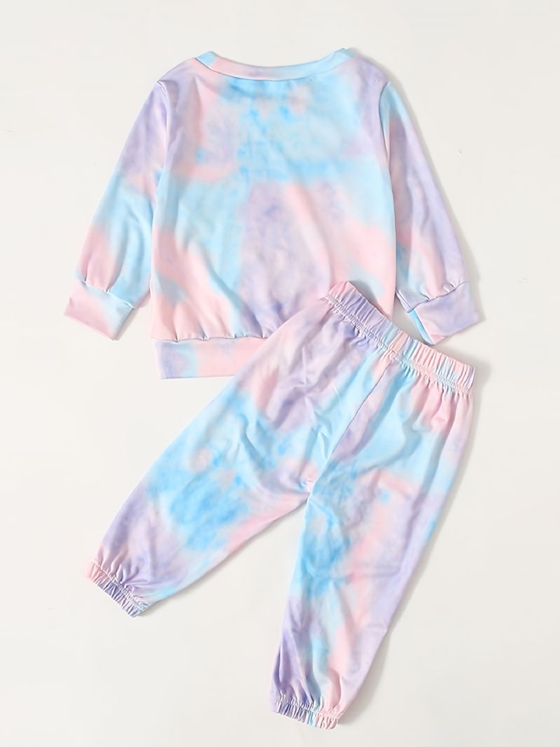 Piger Tie Dye Pullover Sweatshirt & Matchende Joggerbukser Sæt Til Efterår Og Vinter Nyhed