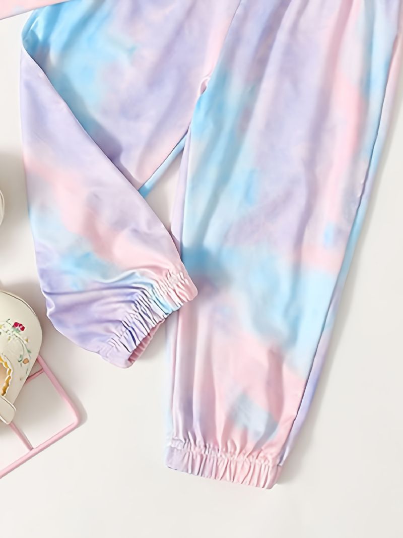 Piger Tie Dye Pullover Sweatshirt & Matchende Joggerbukser Sæt Til Efterår Og Vinter Nyhed