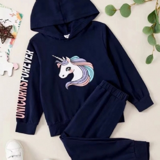 Piger Unicorn Print Mode Casual Hættetrøje & Leggings Sæt