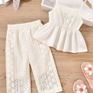 Piger White Lace Camisole + Wild Leg Pants Set Babytøj Outfit