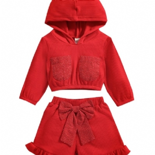 Småbørn Baby Piger Langærmet Hættetrøje + Matchende Sløjfe Kort Outfit Børn Tøjsæt Til Jul